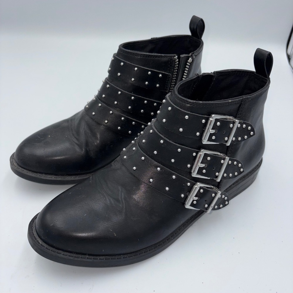 H&M Divided Black Studded Buckle Ankle Boots Punk Grunge Size US 7 EUR 38